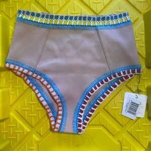 Kiini Luna High Waisted Bottom Nude Multi Crochet Trim Bikini Swimwear Size M